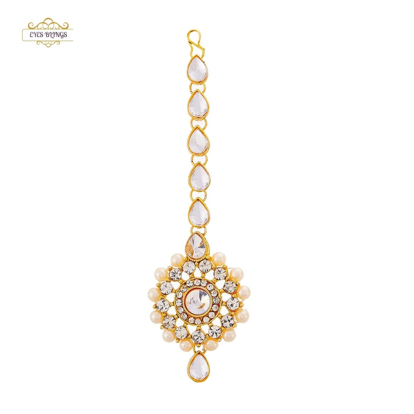 EYES BLINGS Womens Gold Plated Bridal Long Necklace Set Neck Choker with Earrings and Maang Tikka for Women & Girls