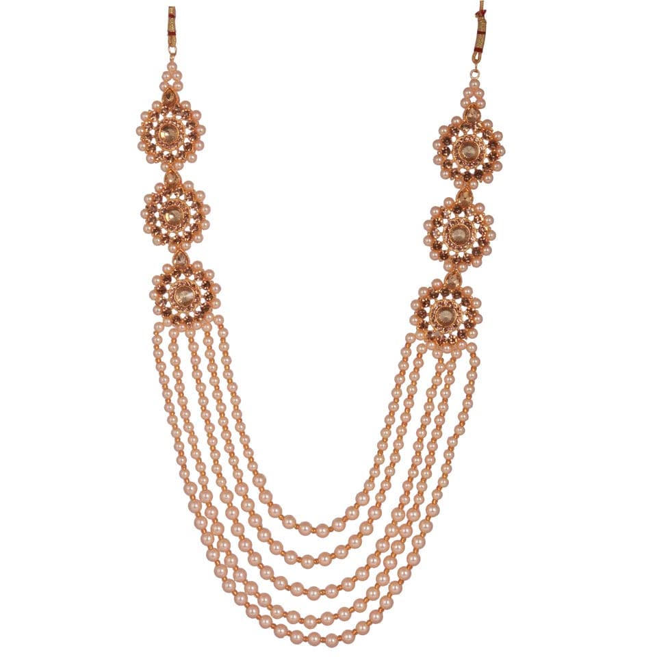 EYES BLINGS Womens Gold Plated Bridal Long Necklace Set Neck Choker with Earrings and Maang Tikka for Women & Girls