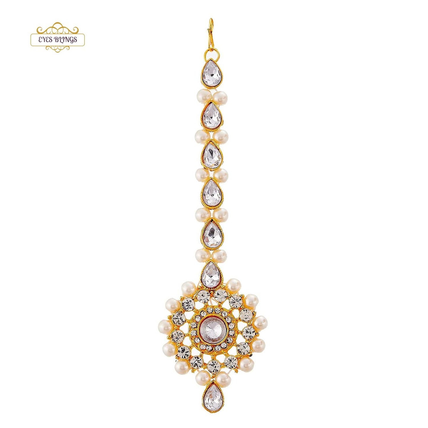 EYES BLINGS Womens Gold Plated Bridal Long Necklace Set Neck Choker with Earrings and Maang Tikka for Women & Girls