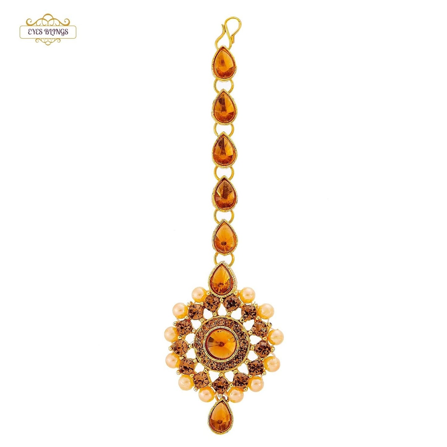 EYES BLINGS Womens Gold Plated Bridal Long Necklace Set Neck Choker with Earrings and Maang Tikka for Women & Girls