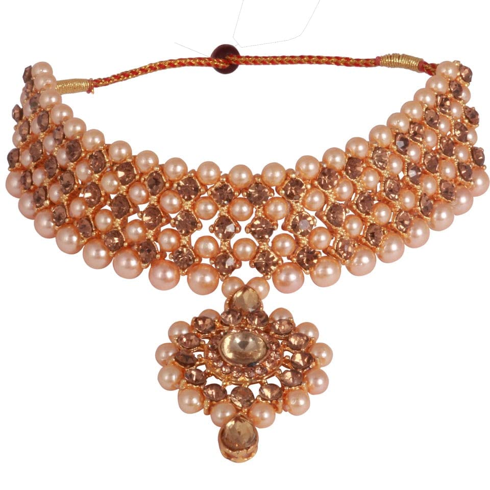 EYES BLINGS Womens Gold Plated Bridal Long Necklace Set Neck Choker with Earrings and Maang Tikka for Women & Girls