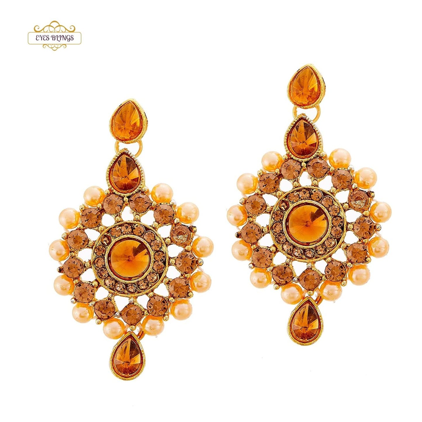 EYES BLINGS Womens Gold Plated Bridal Long Necklace Set Neck Choker with Earrings and Maang Tikka for Women & Girls