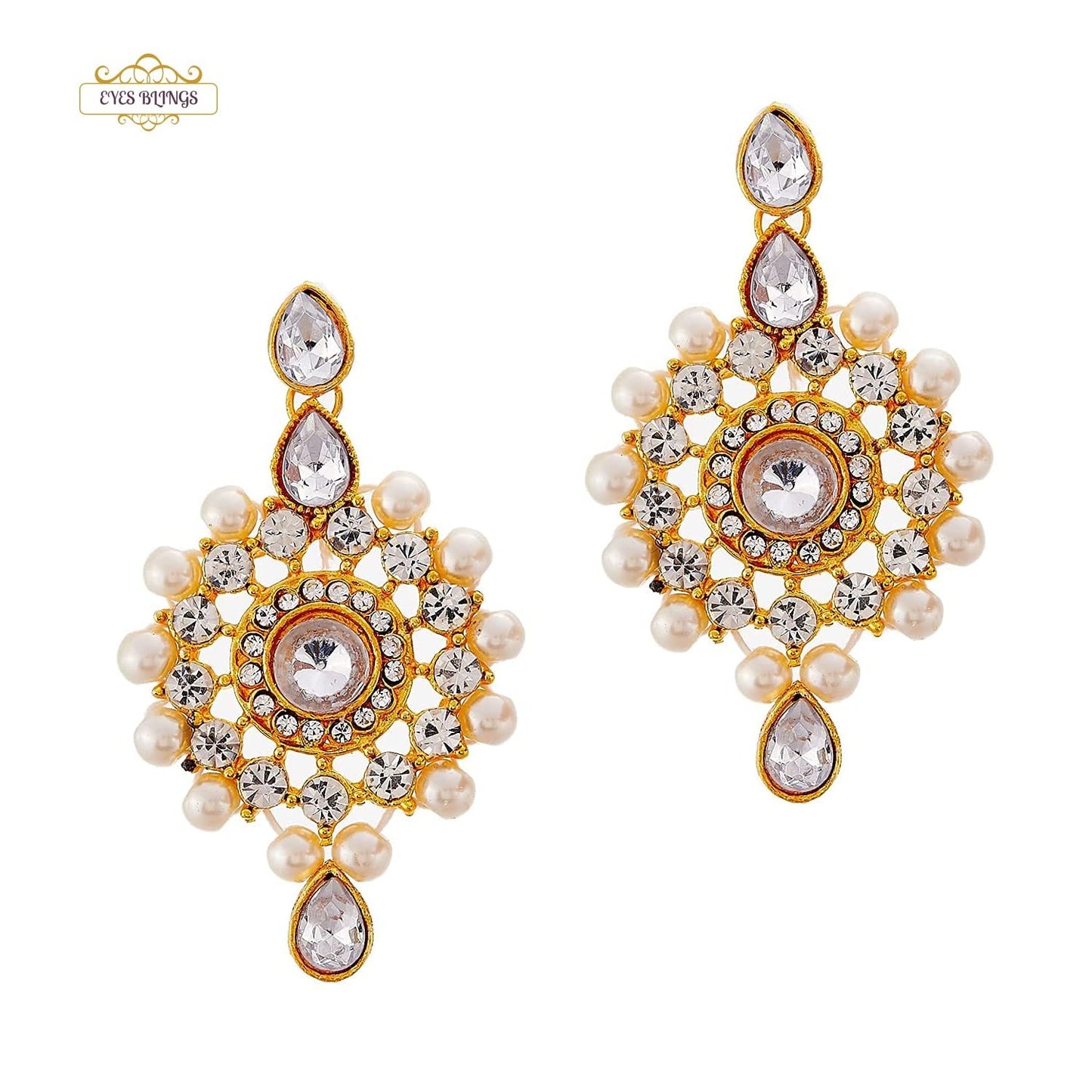 EYES BLINGS Womens Gold Plated Bridal Long Necklace Set Neck Choker with Earrings and Maang Tikka for Women & Girls