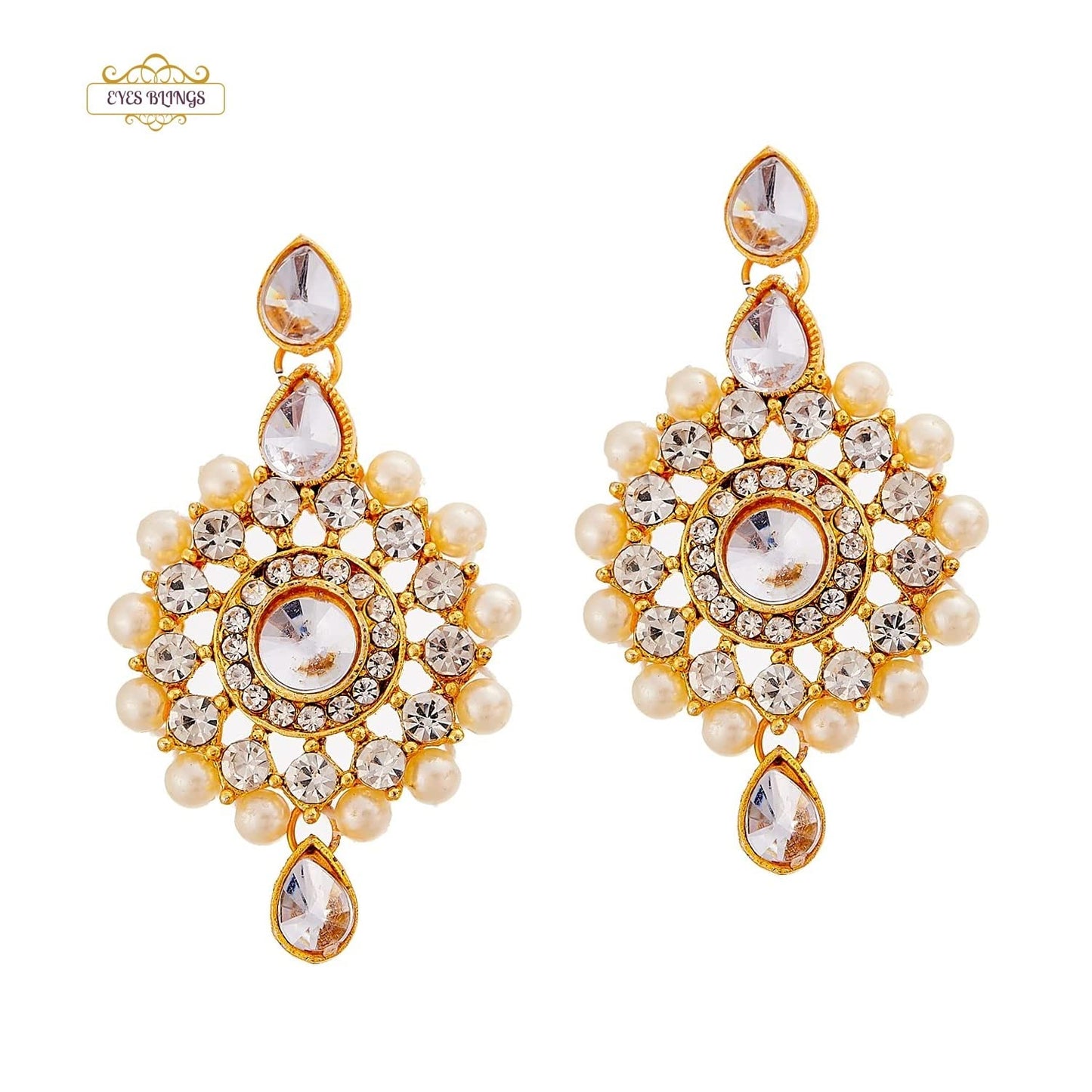 EYES BLINGS Womens Gold Plated Bridal Long Necklace Set Neck Choker with Earrings and Maang Tikka for Women & Girls