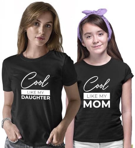 INDISSH Mom Daughter Matching Printed Cotton Tshirt Combo (MD-08-COM-PAR) | Mother Daughter Casual Wear Twinning Crew Neck T-Shirts Combo Pack of 2