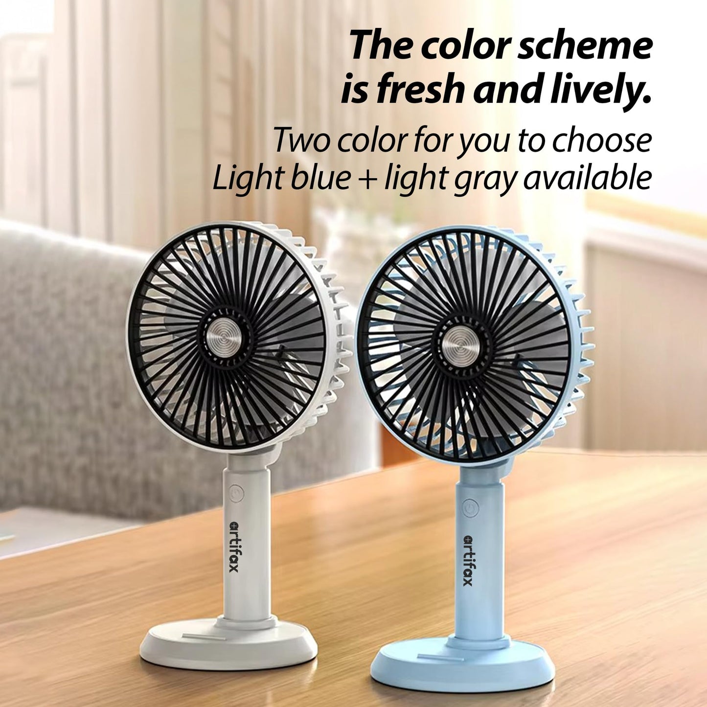 Artifax Rechargeable Portable Fan ART-B-3 | 90° Rotation | 3-Speed | Built-in Mobile Holder | Removable Grill | Type-C Charging | Compact, Durable & Easy to Use (Grey)