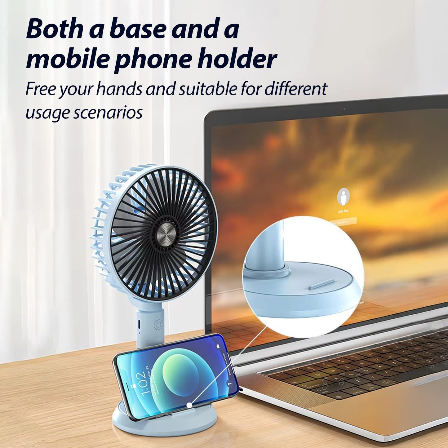 Artifax Rechargeable Portable Fan ART-B-3 | 90° Rotation | 3-Speed | Built-in Mobile Holder | Removable Grill | Type-C Charging | Compact, Durable & Easy to Use (Grey)