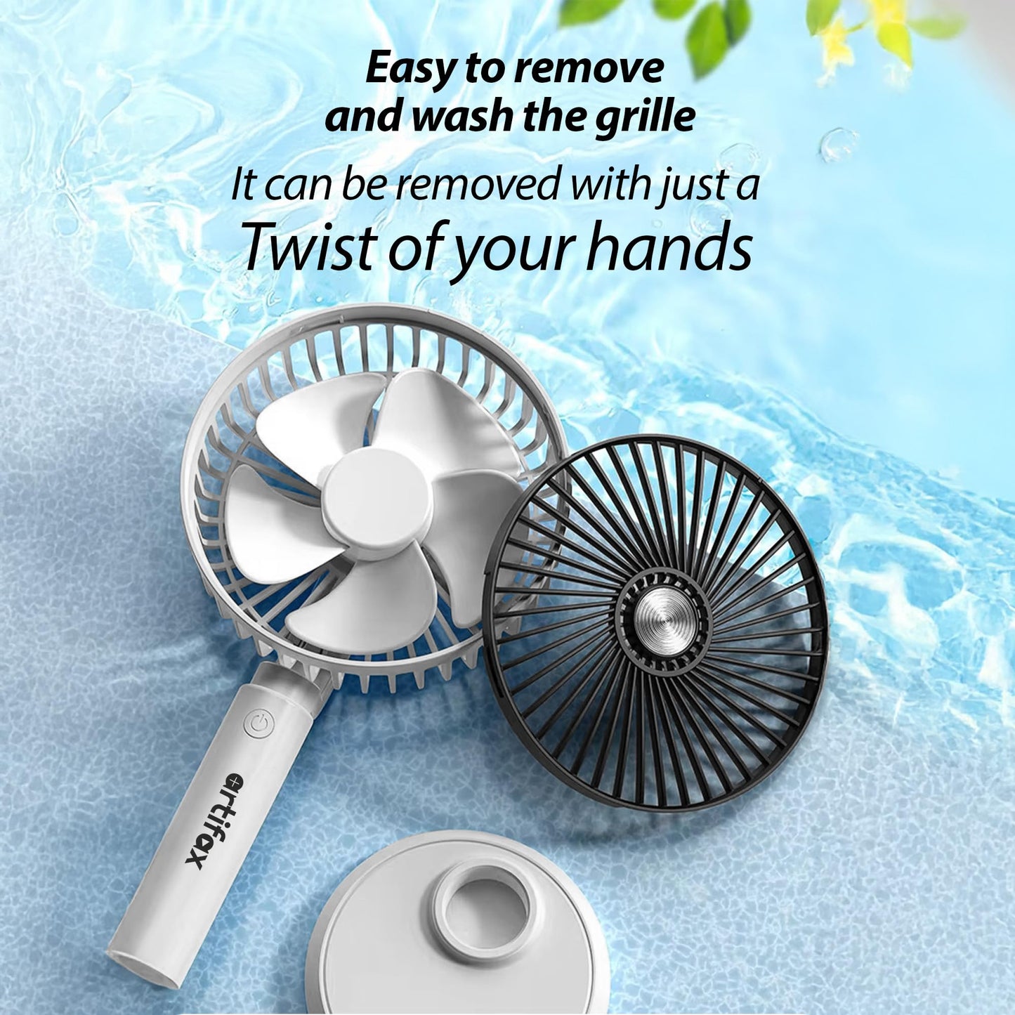 Artifax Rechargeable Portable Fan ART-B-3 | 90° Rotation | 3-Speed | Built-in Mobile Holder | Removable Grill | Type-C Charging | Compact, Durable & Easy to Use (Grey)