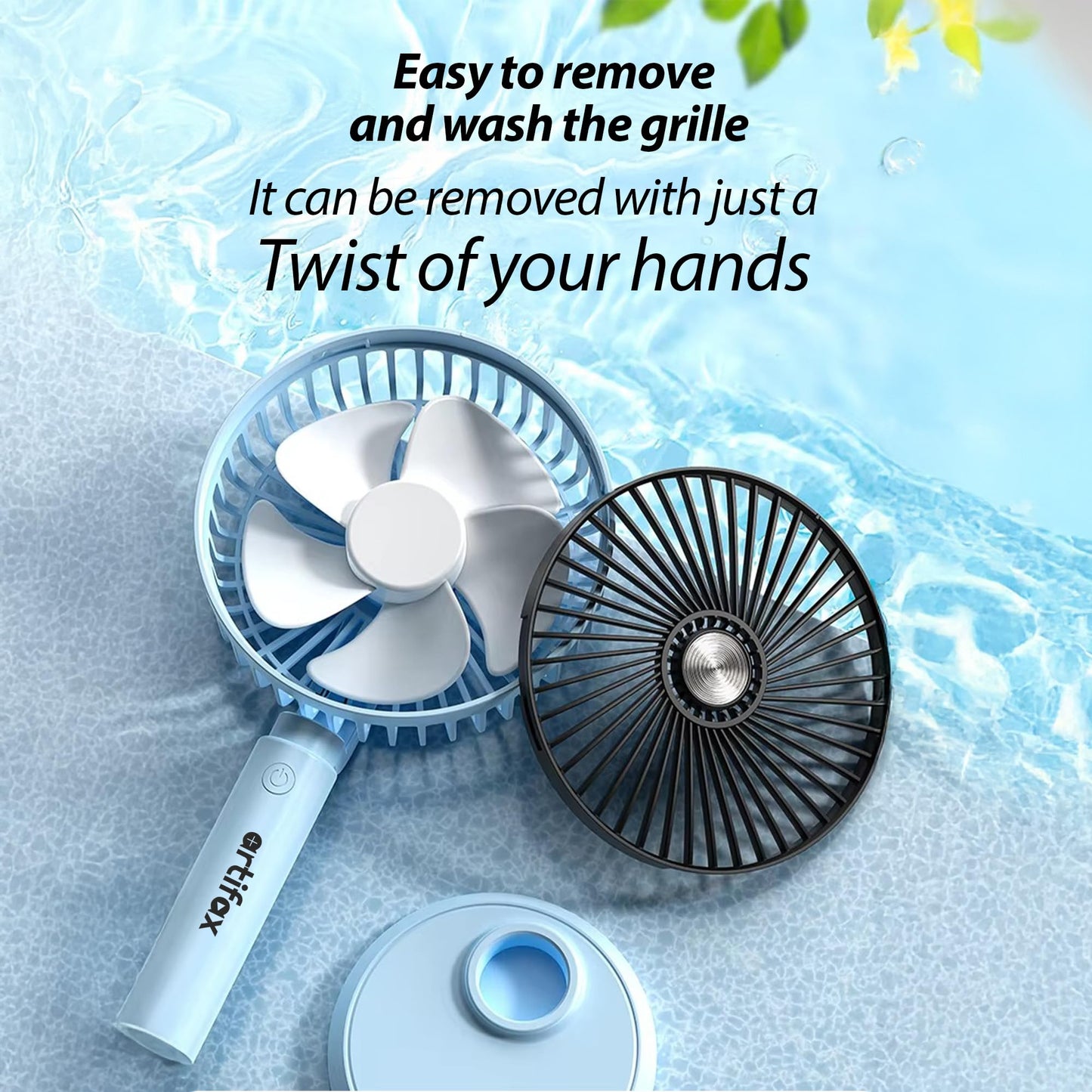 Artifax Rechargeable Portable Fan ART-B-3 | 90° Rotation | 3-Speed | Built-in Mobile Holder | Removable Grill | Type-C Charging | Compact, Durable & Easy to Use (Grey)